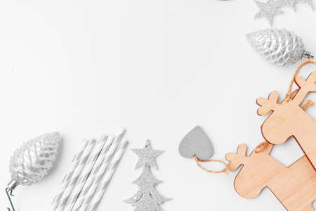 Winter holiday christmas decorations on white backgroundの写真素材