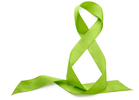 Green ribbon border isolated on white background close upの写真素材