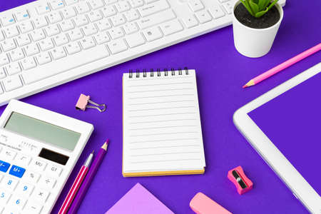 Back to school concept. School and office supplies on office table