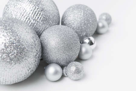 Christmas tree baubles isolated on white backgroundの写真素材