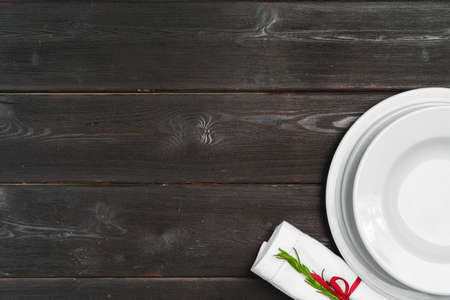Elegant table setting with festive decor on wooden backgroundの写真素材