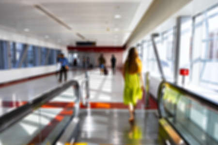 Blurred moving walkway or travelator in metro station in Dubaiの写真素材