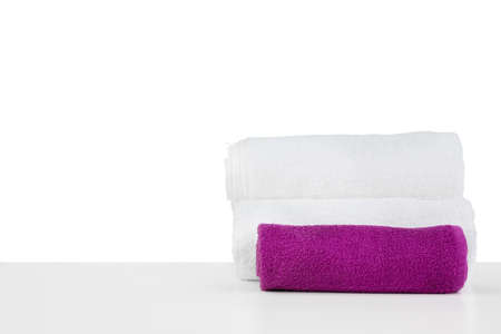 Set of soft spa towels isolated on whiteの写真素材