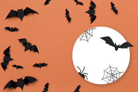Halloween background and decoration concept - bats flyingの写真素材