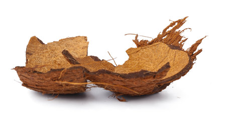 Pieces of a coconut on white background
