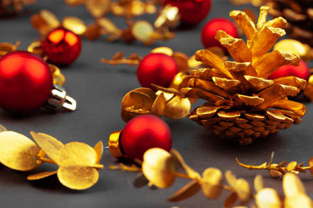 Golden branches and golden cones, Christmas decorの写真素材