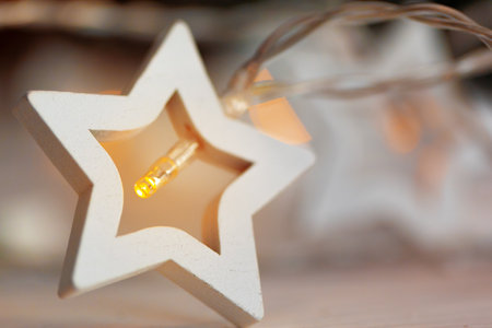 Star-shaped light garlands, festive decoration for Christmas