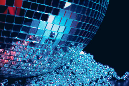 Big disco ball close up on dark background
