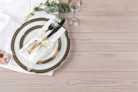 Beautiful rustic table setting on wooden table