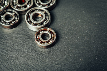 Car bearings close up on dark backgroundの写真素材