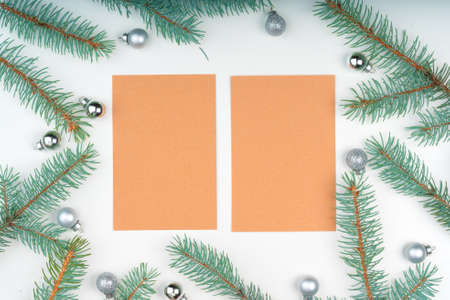 Top view of empty letter on wooden table with christmas decoration