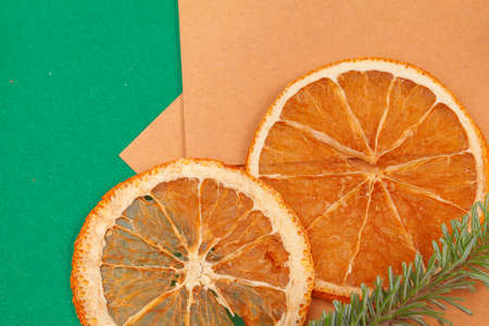 Close up mockup of invitation card with dry orangeの写真素材