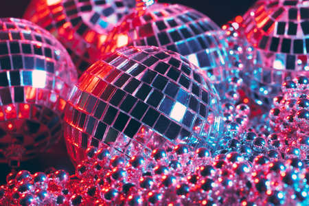 Shiny disco party background with mirror balls reflecting light