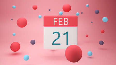 February 21 on a white calendar page, 3d renderの写真素材