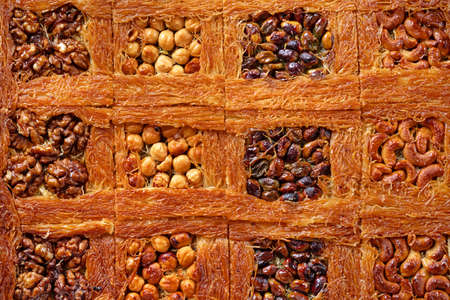Close up of Turkish Baklava dessert with honey and nutsの写真素材