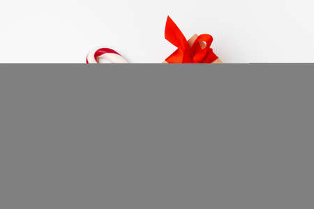 Christmas gift and christmas decorations isolated on white backgroundの写真素材