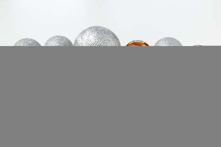 Christmas tree baubles isolated on white backgroundの写真素材