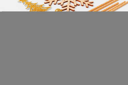 Winter holiday christmas decorations on white backgroundの写真素材