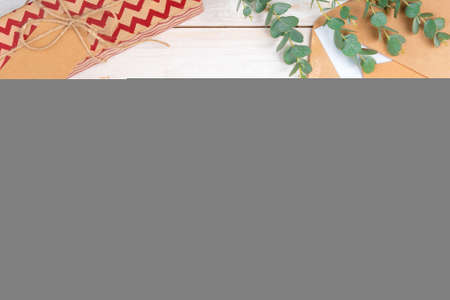 Christmas present with greeting card close upの写真素材