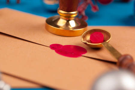 Vintage letter with red seal stamp close up