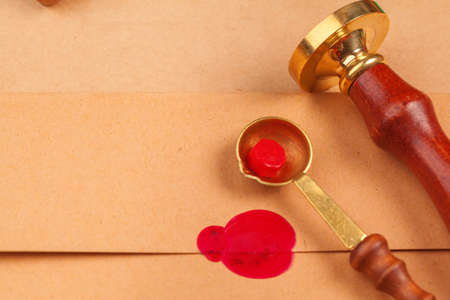 Vintage letter with red seal stamp close upの写真素材