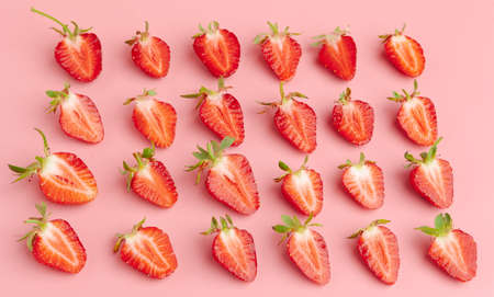 Strawberries on pink background. Fresh organic food conceptの写真素材