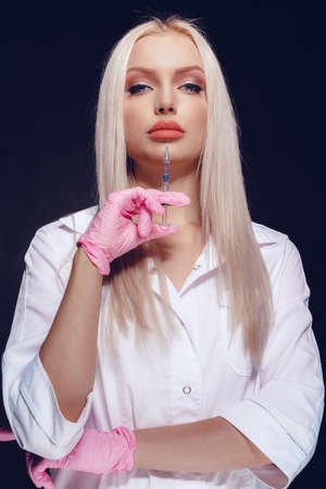 Portrait of young Caucasian woman. Concept of botox cosmetic injectionの写真素材