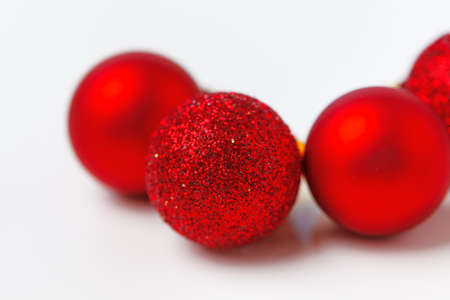 Christmas tree baubles isolated on white backgroundの写真素材