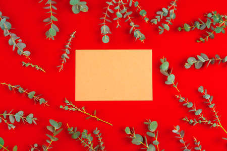 Christmas composition with empty sheet of paper in the centerの写真素材