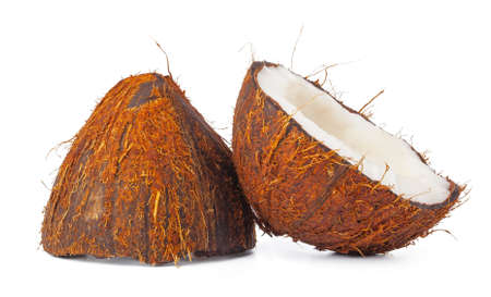 Coco nut halves isolated on white background