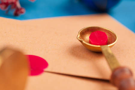 Vintage letter with red seal stamp close upの写真素材