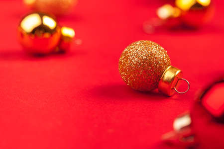 Small shiny christmas baubles background. Christmas decorの写真素材