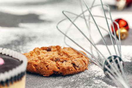 Preparing for Christmas. Baking holiday cookies close upの写真素材