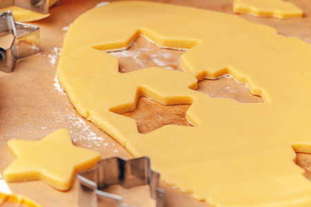 Process of cooking ginger bread cookies close upの写真素材