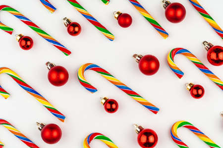 Candy cane Christmas pattern on white backgroundの写真素材