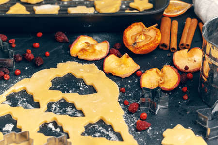 Process of cooking ginger bread cookies close upの写真素材