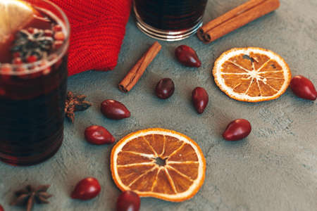 Composition with Glass of glint wine on table close upの写真素材