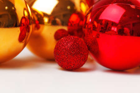 Christmas tree baubles isolated on white backgroundの写真素材