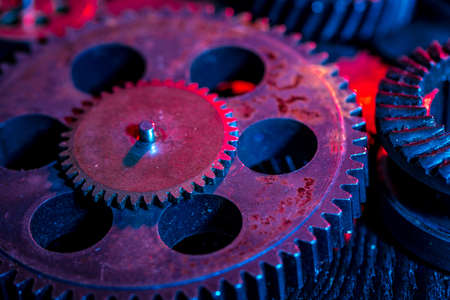 Gears. Machine part. Neon color.の写真素材