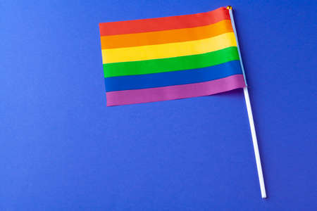 homosexual concept - close up of rainbow flagsの写真素材