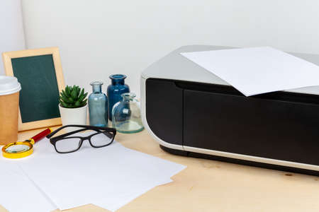 Modern printer machine for home use close upの写真素材