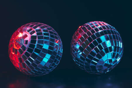 Group of shiny Disco Balls on dark background close upの写真素材