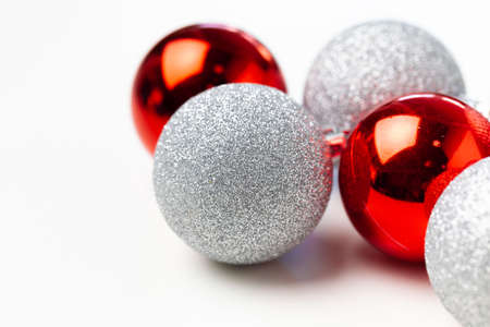 Christmas tree baubles isolated on white backgroundの写真素材