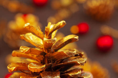 Golden branches and golden cones, Christmas decorの写真素材