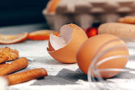 Preparing for Christmas. Baking holiday cookies close upの写真素材