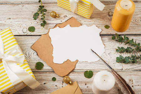 Christmas greeting card or letter with copy space as a backgroundの写真素材