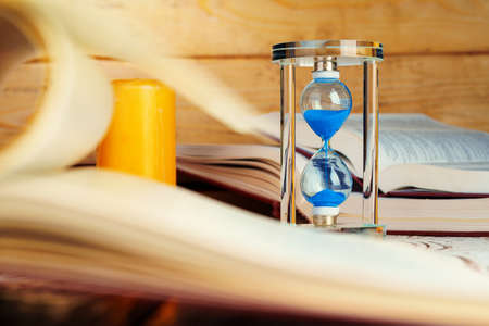 Sandglass clock close up on a table