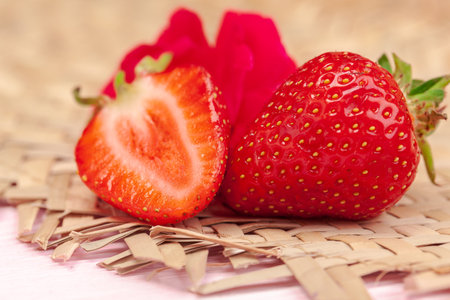Close up of fresh ripe strawberry fruitsの写真素材