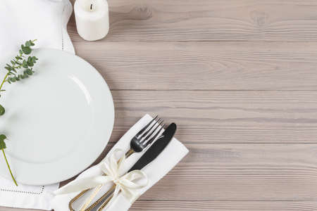 Beautiful rustic table setting on wooden table