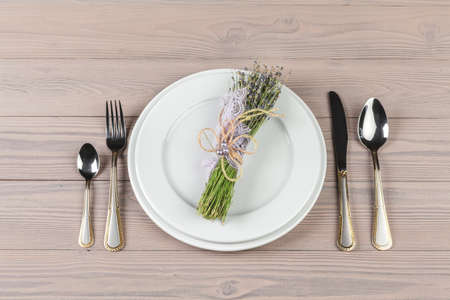 Beautiful rustic table setting on wooden table